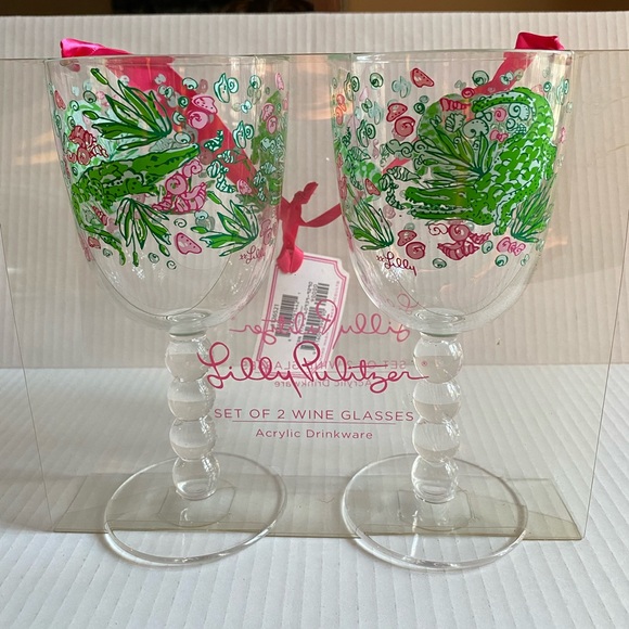 Lilly Pulitzer Dining Lily Pulitzer Acrylic Wine Glasses Pink Green